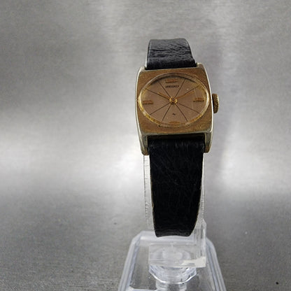 Seiko Tank Watch Women 19mm Champagne Dial Gold Tone Manual Rectagle 117009 Run5