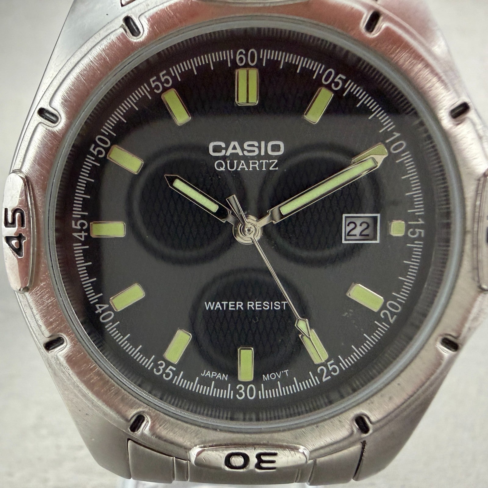 Casio MTP-1244 Dive Watch Men 41mm Black Dial Silver Tone Date Round New Batt 451
