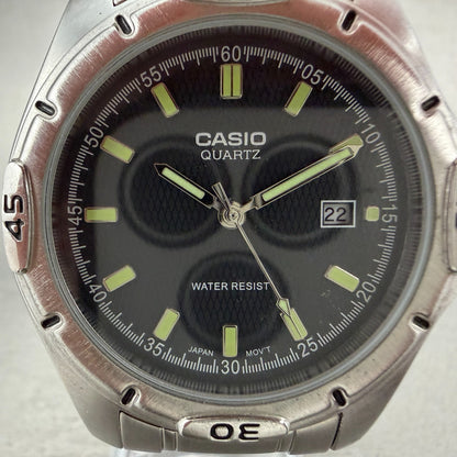 Casio MTP-1244 Dive Watch Men 41mm Black Dial Silver Tone Date Round New Batt 451