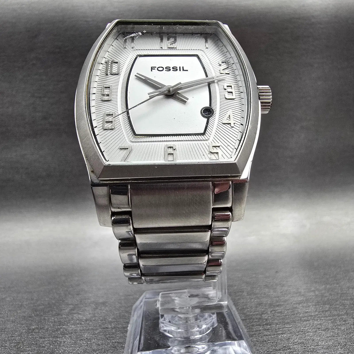 Fossil Arkitekt Watch Men 38mm Silver Dial Silver Tone Date FS-4380 New Battery5
