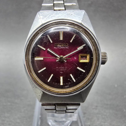 Seiko Automatic Watch Women 24mm Purple Dial Silver Tone Date 2205-0679 Runs VTG1