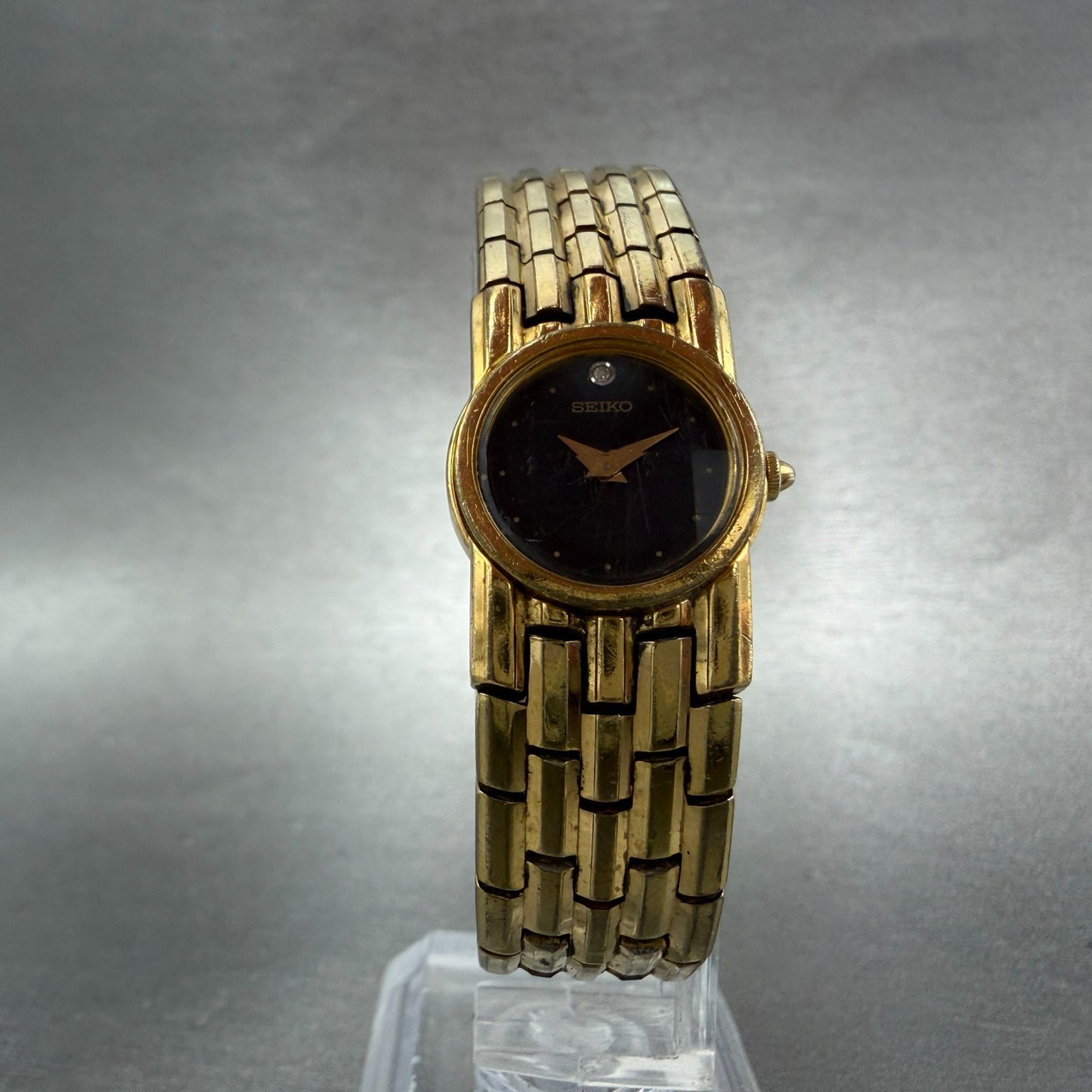 Seiko Watch Women 18mm Black Dial Gold Tone Round 1N00-0029 New Battery Vintage5