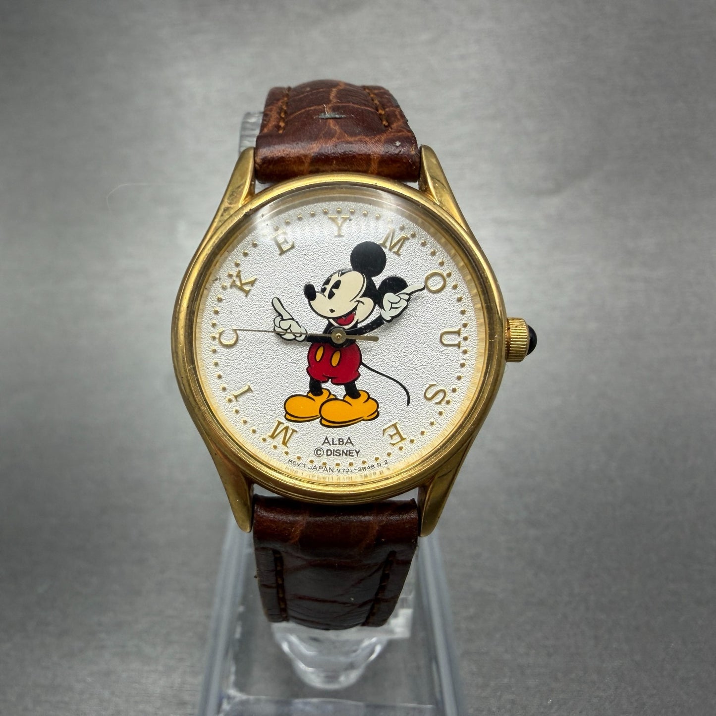 Seiko Alba Mickey Mouse Watch Women 26mm Silver Dial Gold Tone V7012G70 New Bat0
