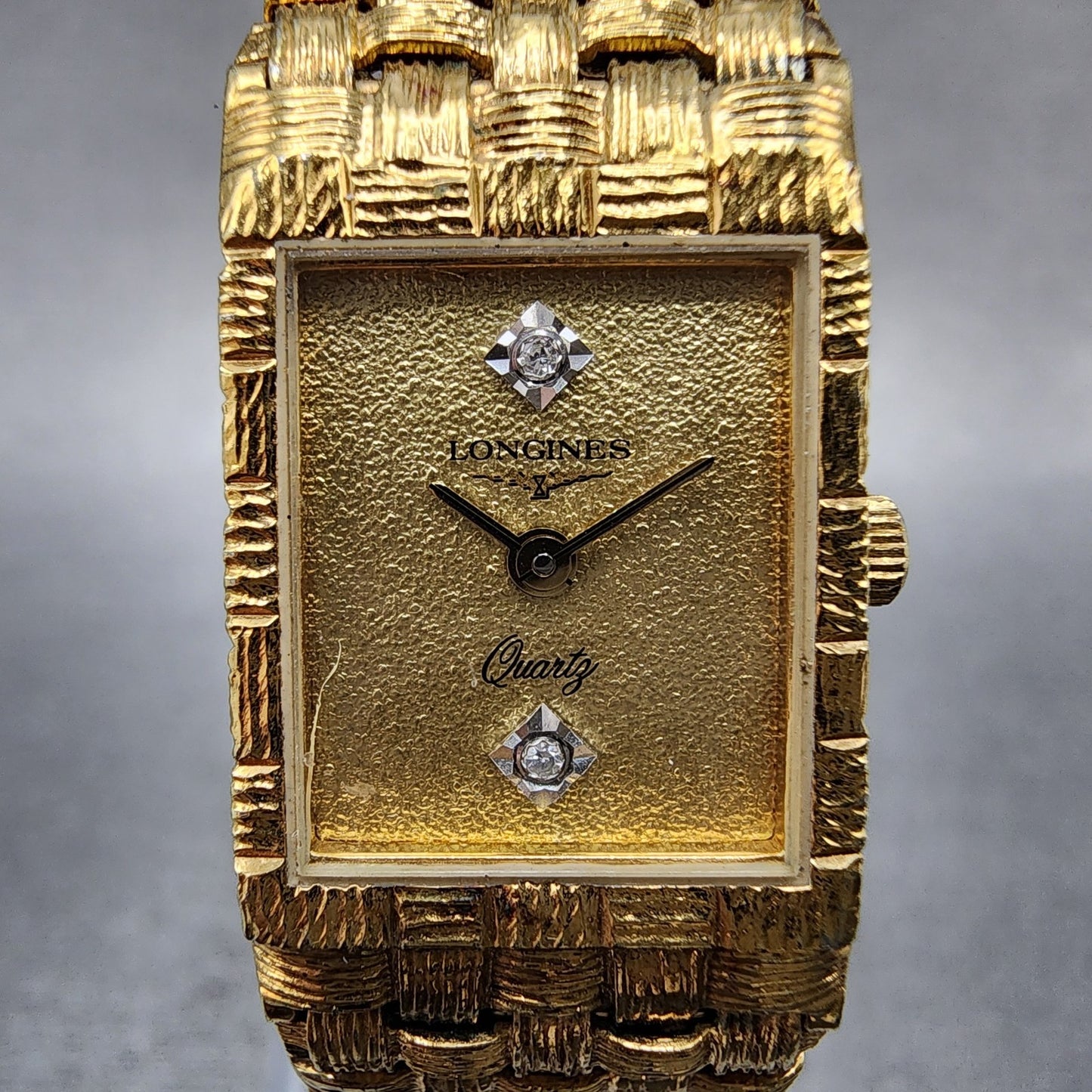 Longines Tank Watch Women 16mm Gold Dial Gold Tone Rectangle New Battery1