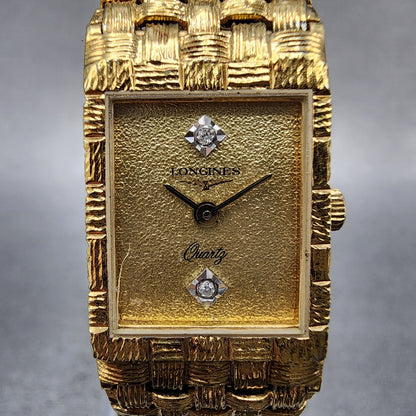 Longines Tank Watch Women 16mm Gold Dial Gold Tone Rectangle New Battery1