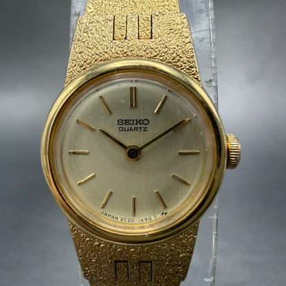Seiko Watch Women 18mm Champagne Dial Gold Tone Round 2C20-0209 New Battery1