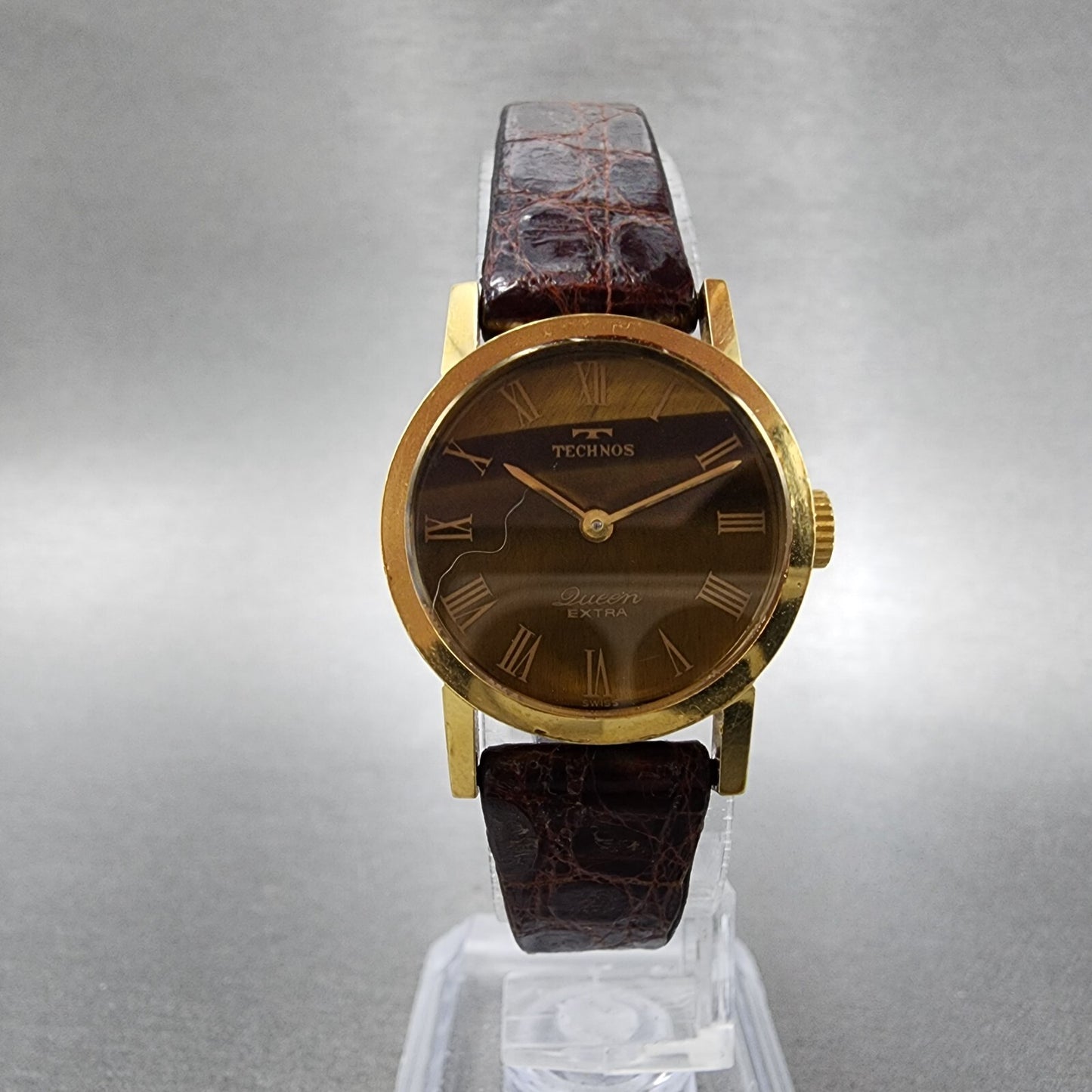 Technos Queen Extra Watch Women 23mm Tigereye Dial Gold Filled Manual Wind Runs5