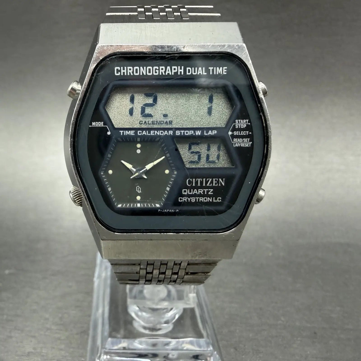 Citizen Analog Digital Watch Men 35mm Black Dial Silver Tone Dual Time New Batt0