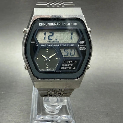 Citizen Analog Digital Watch Men 35mm Black Dial Silver Tone Dual Time New Batt0