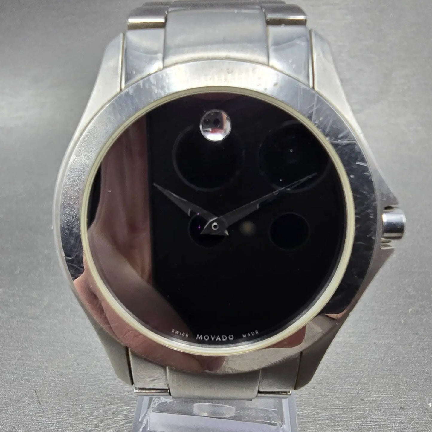 Movado Faceto Watch Men 39mm Black Dial Silver Tone 84 G2 1855 New Battery BNUIK0
