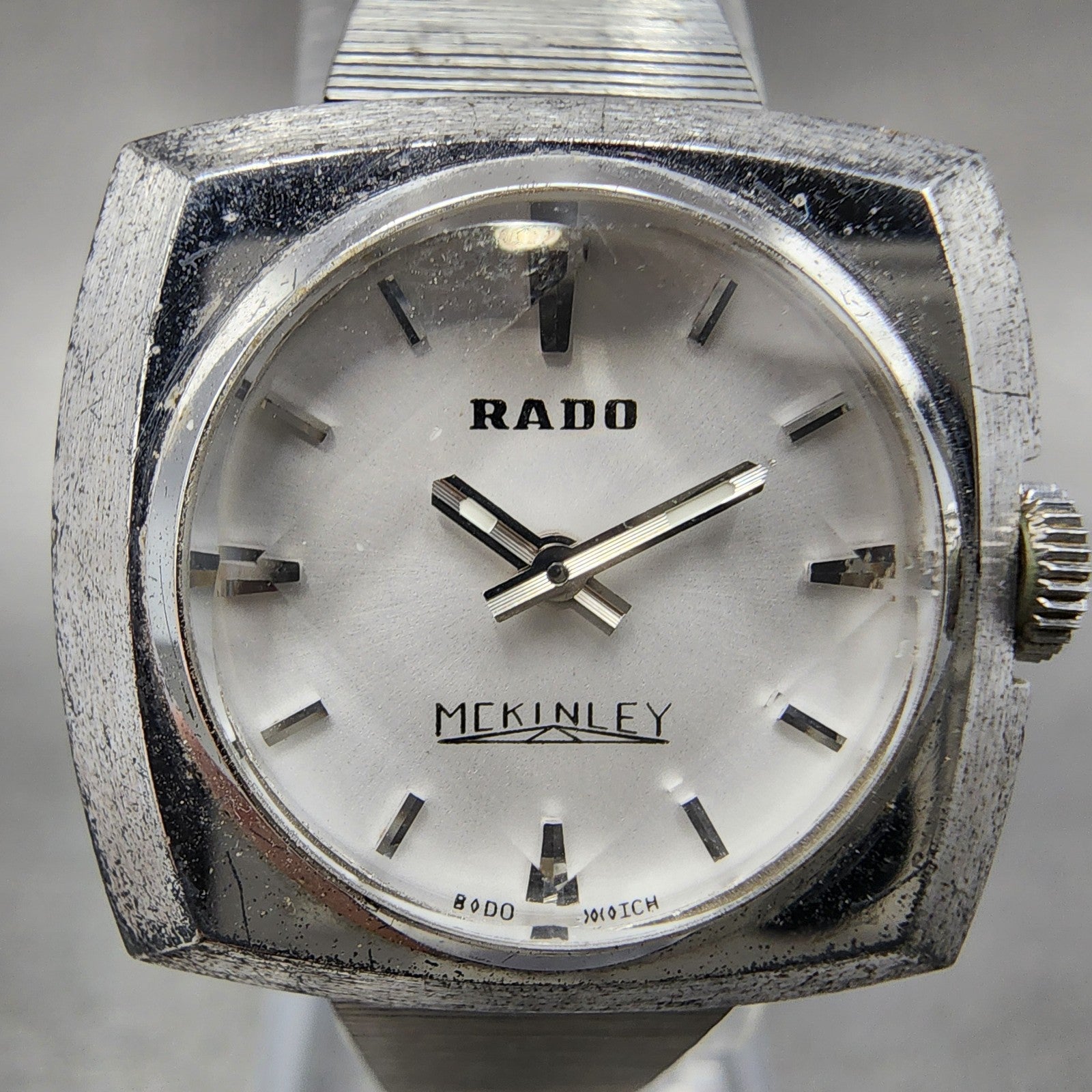 Rado Mckinley Watch Women 25mm White Dial Silver Tone Cushion manual Wind PARTS3