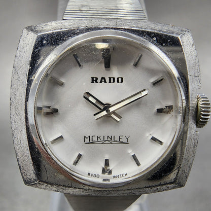 Rado Mckinley Watch Women 25mm White Dial Silver Tone Cushion manual Wind PARTS3