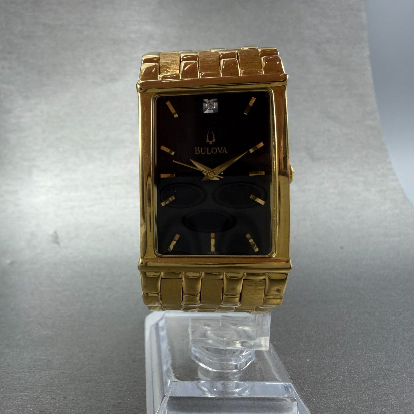 Bulova Tank Watch Men 25mm Black Dial Gold Tone Rectangle 97F61 New Battery5