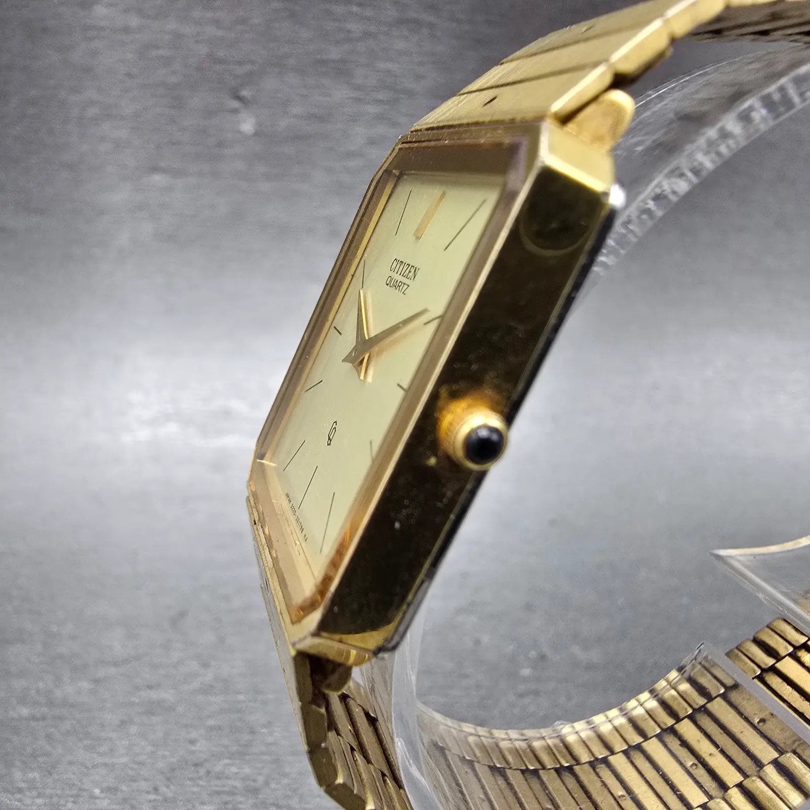 Citizen CQ Tank Watch Men 24mm Champagne Dial Gold Tone 3220-320948 New Battery2