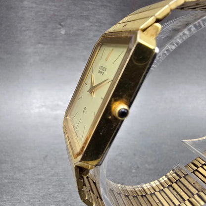 Citizen CQ Tank Watch Men 24mm Champagne Dial Gold Tone 3220-320948 New Battery2