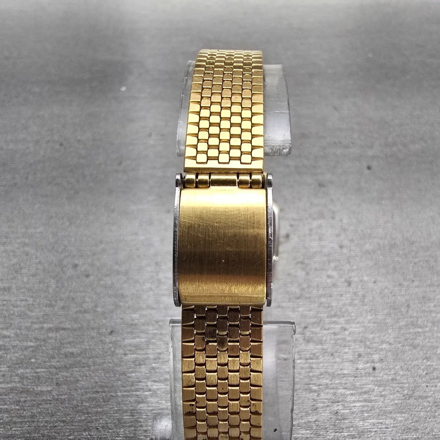 Seiko Watch Women 20mm Black Dial Gold Tone Hexagon 2C21-5170 New Battery VTG7