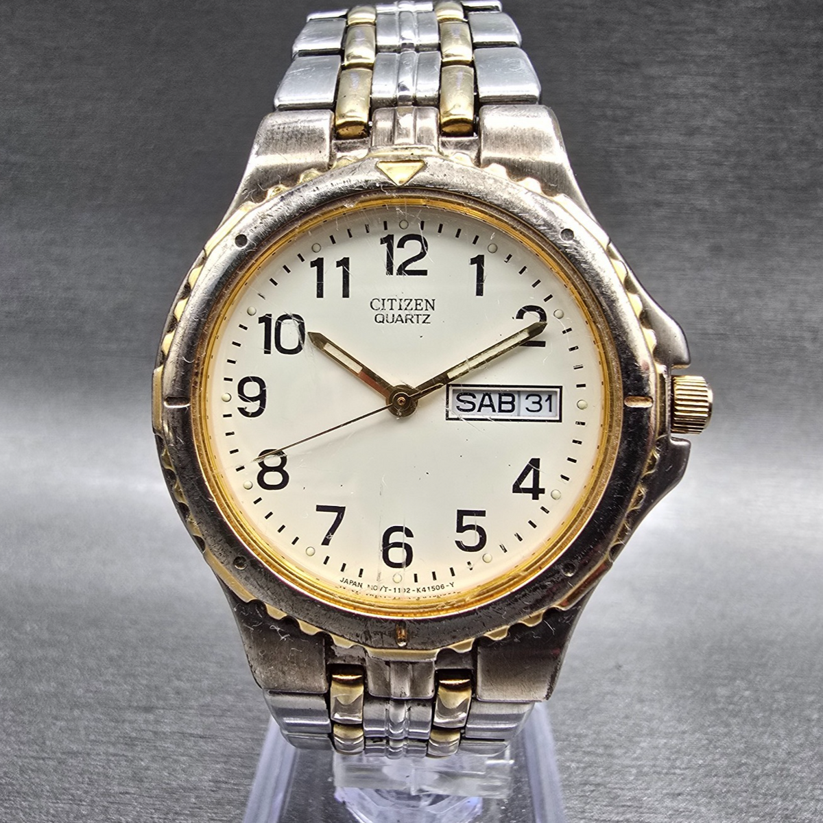 Citizen Watch Men 35mm Ivory Dial Two Tone Daydate Round 1102-K13068 New Battery0
