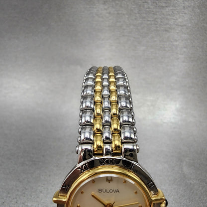 Bulova Watch Women 24mm Champagne Dial Two Tone Round Date New Battery VTG4