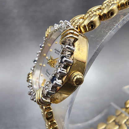 Jules Jurgenson Watch Women 17mm Silver Dial Gold Tone Diamond Bezel New Battery2
