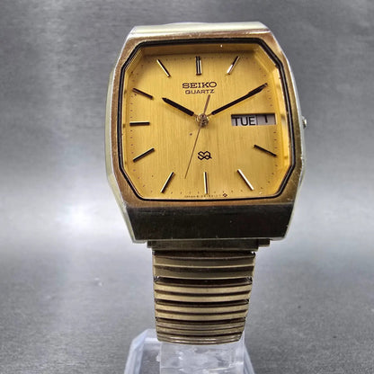 Seiko SQ Tank Watch Men 31mm Gold Dial Gold Tone Octagon 8123-5189 VTG PARTS6