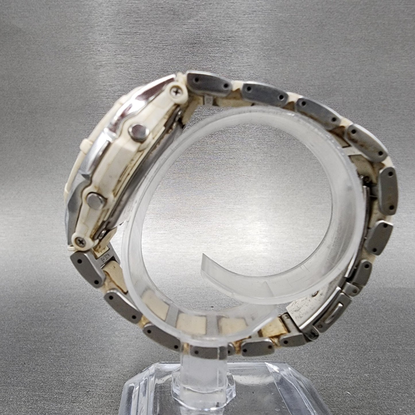 Casio BabyG Watch Women 38mm White Dial Silver Tone Analog Digital Solar6