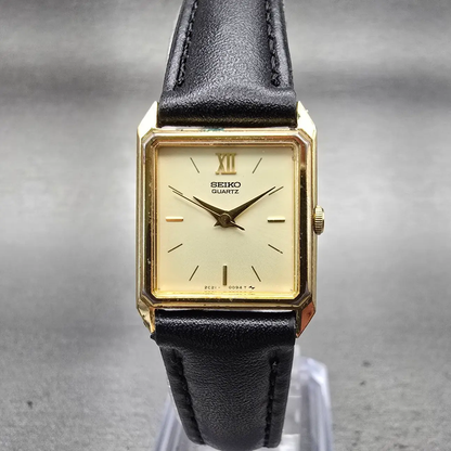Seiko Tank Watch Women 19mm Champagne Dial Gold Tone Rectangle 2C21-5021 New Bat0