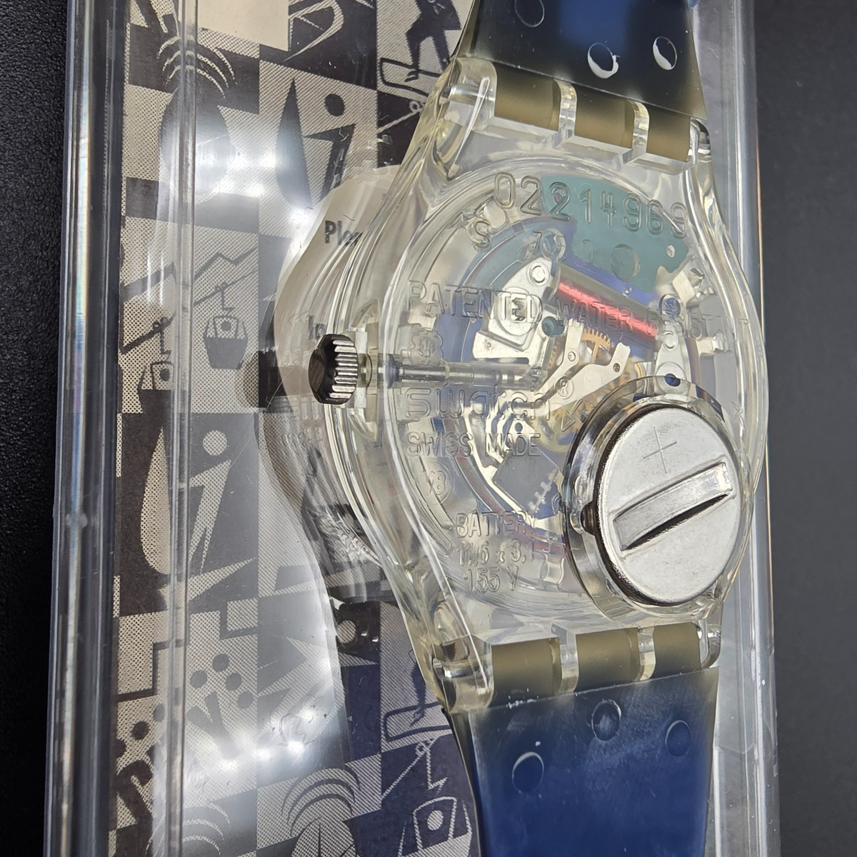 Swatch Access Lucky 7 Watch Men 34mm Blue Dial Clear Case SKZ116 New Battery NOS13