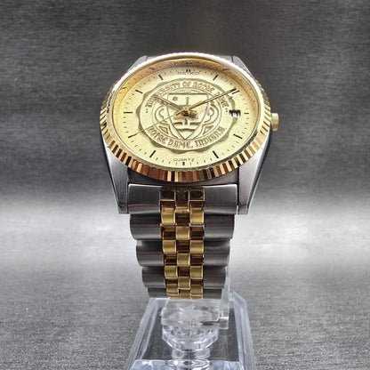 Seiko President Watch Men 35mm Gold Dial Two Tone Date Round Notre Dame New Batt5
