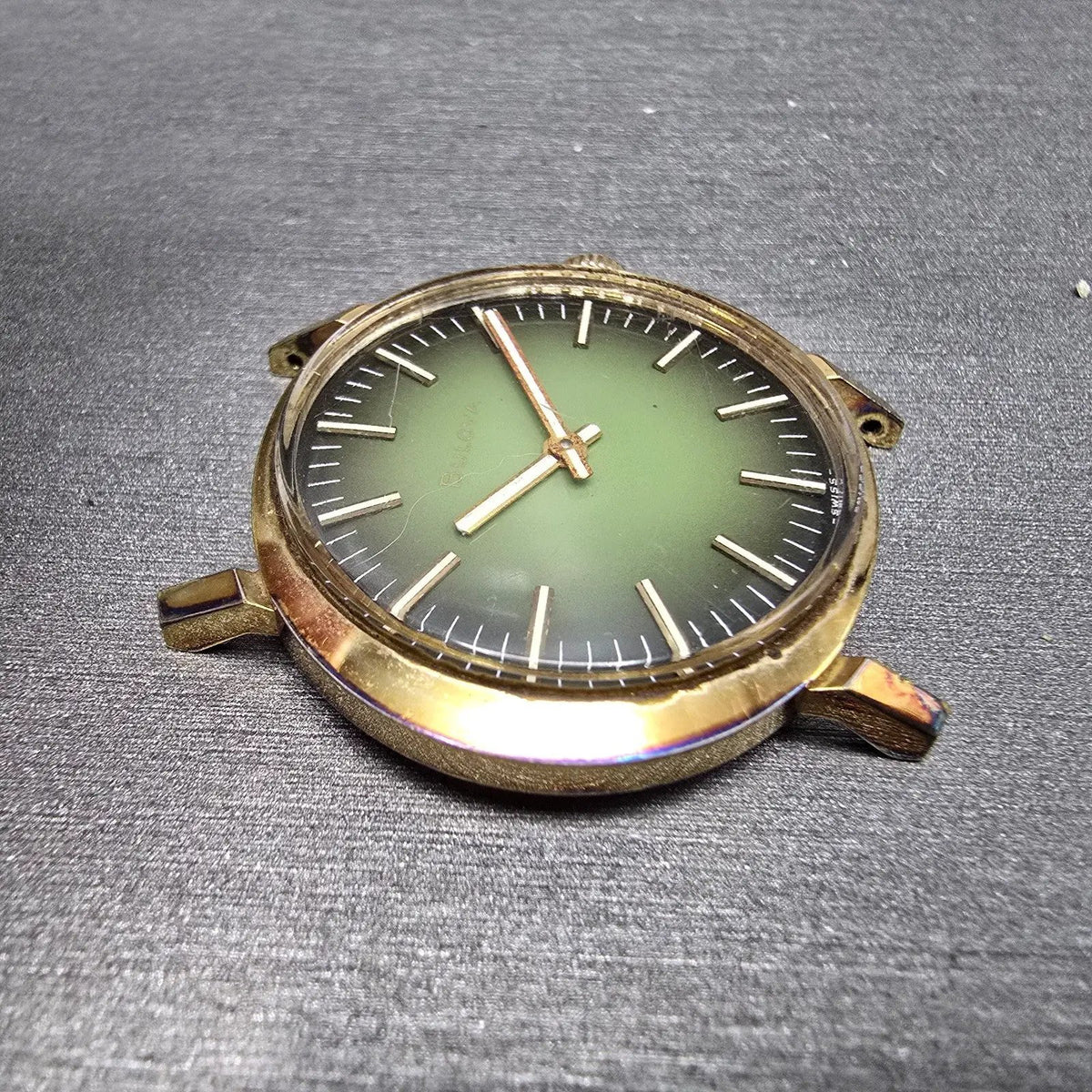 Bulova Watch Men 32mm Green Dial Gold Plated Manual Wind Round N1 PARTS4