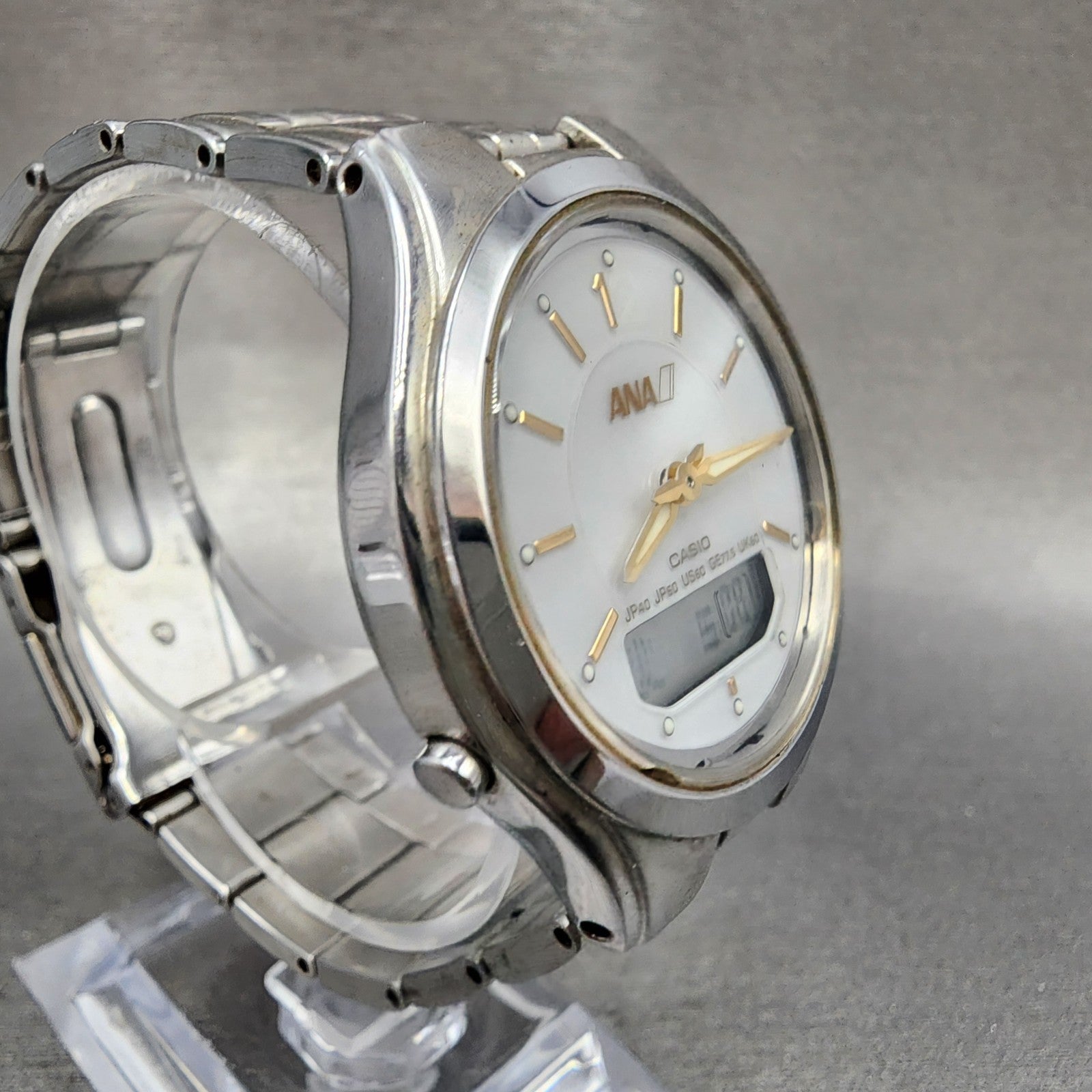 Casio ANA LCWM200 Watch Men 38mm White Dial Steel Analog Digital Solar Runs3