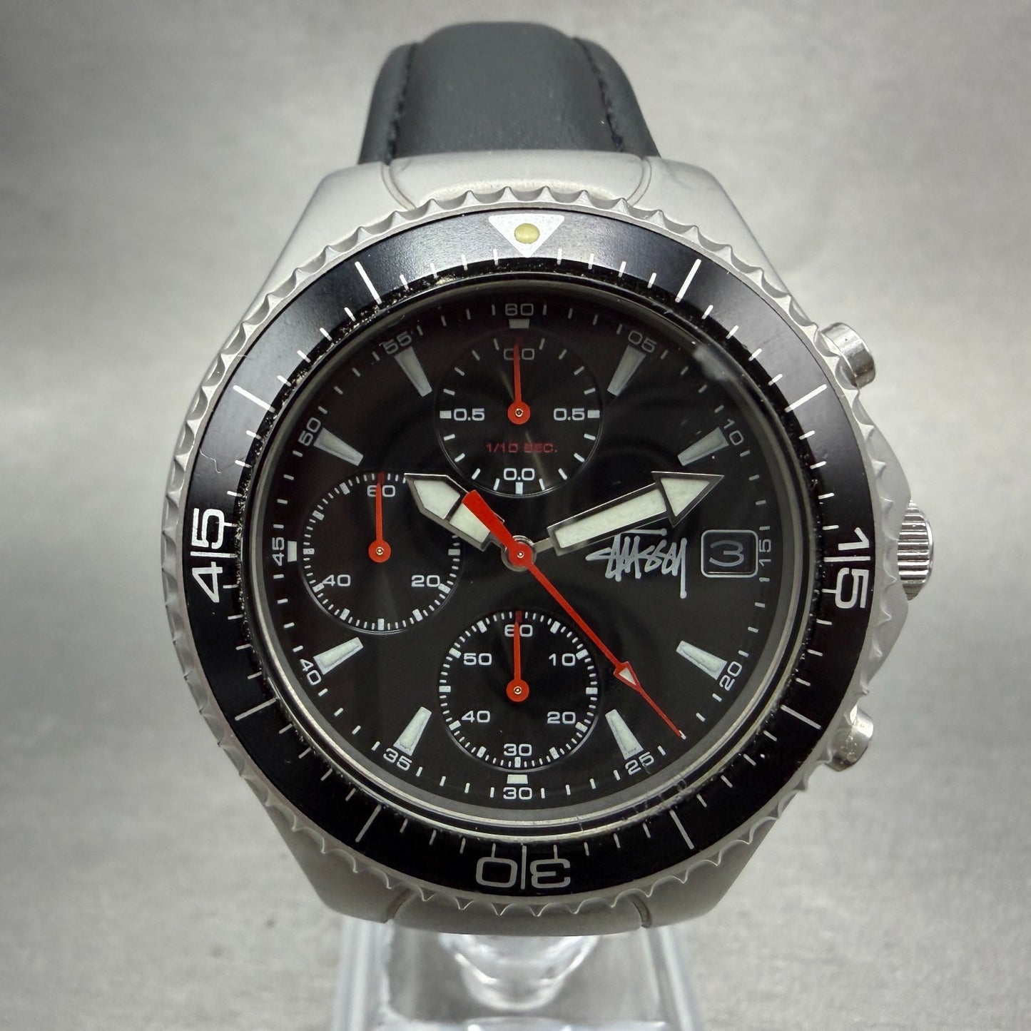 Stussy Tourmaster Chronograph Watch Men 40mm Black Dial Steel Date New Batt1