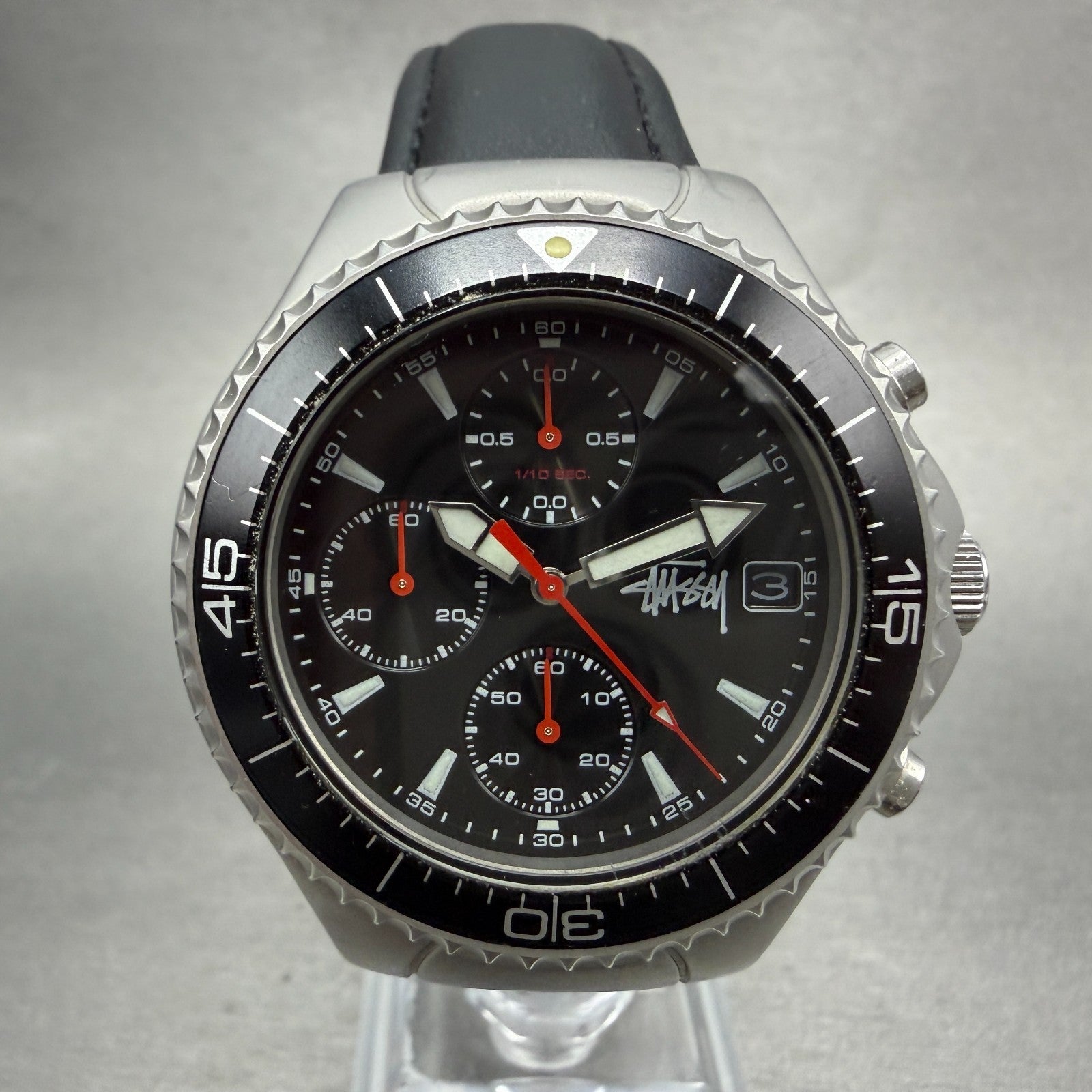 Stussy Tourmaster Chronograph Watch Men 40mm Black Dial Steel Date New Batt1