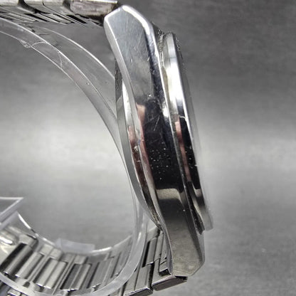 Seiko SQ Alarm Watch Men 36mm Black Dial Silver Tone Daydate 7223-6019 New BattL3