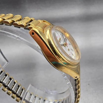 Seiko SQ Watch Women 24mm White Dial Gold Tone Daydate Round 7N83-6A09 New Batt3