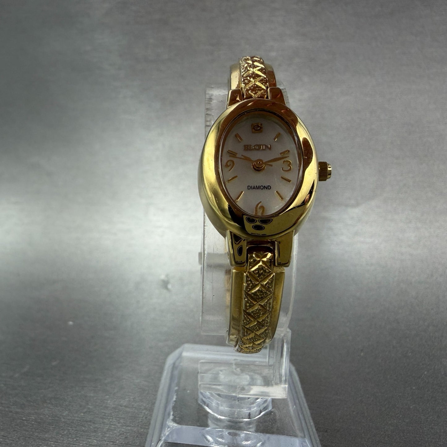 Elgin Watch Women 18mm MOP Dial Gold Tone Oval EG8074 Diamond New Battery5