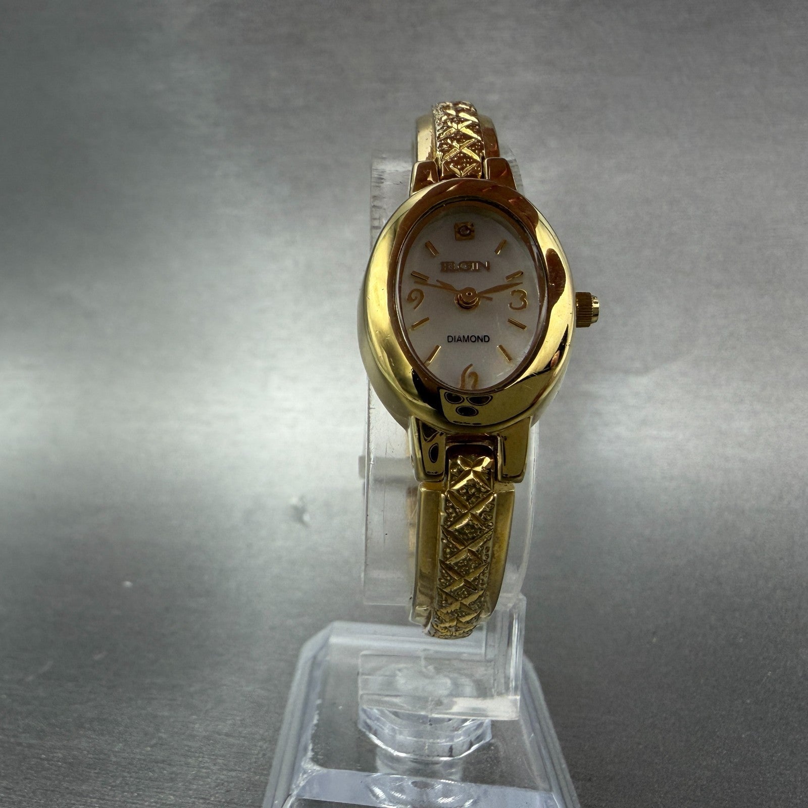 Elgin Watch Women 18mm MOP Dial Gold Tone Oval EG8074 Diamond New Battery5