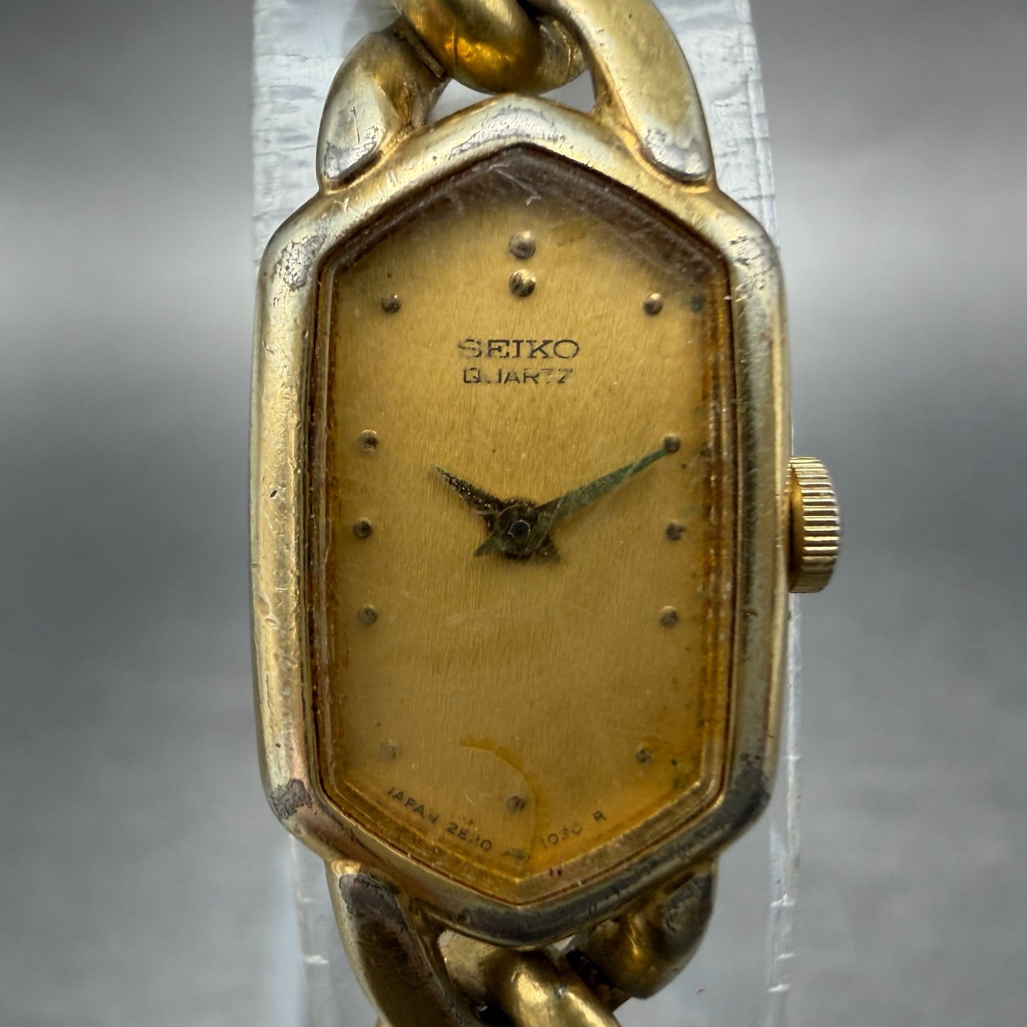 Seiko Watch Women 14mm Champagne Dial Gold Tone Hexagon 2e20-5369 New Battery1