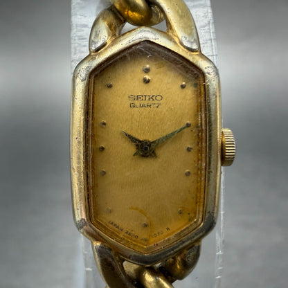 Seiko Watch Women 14mm Champagne Dial Gold Tone Hexagon 2e20-5369 New Battery1