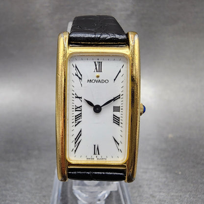 Movado Tank Watch Women 20mm White Dial Gold Tone Rectangle 87.66.455 New Batt0