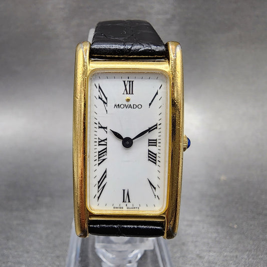 Movado Tank Watch Women 20mm White Dial Gold Tone Rectangle 87.66.455 New Batt0