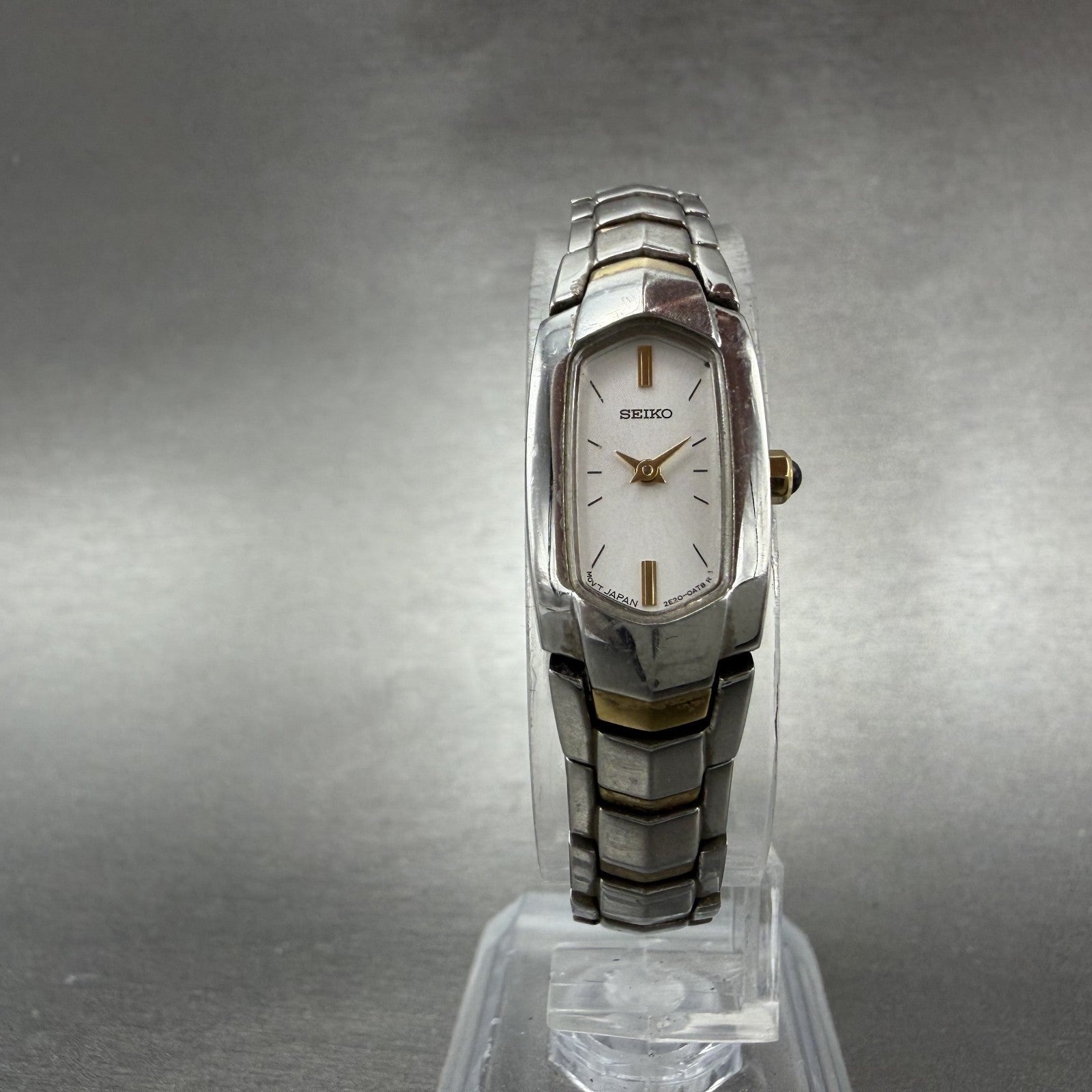 Seiko Watch Women 14mm Silver Dial Two Tone Rectangle 2e20-0at0 New Battery JUHO5