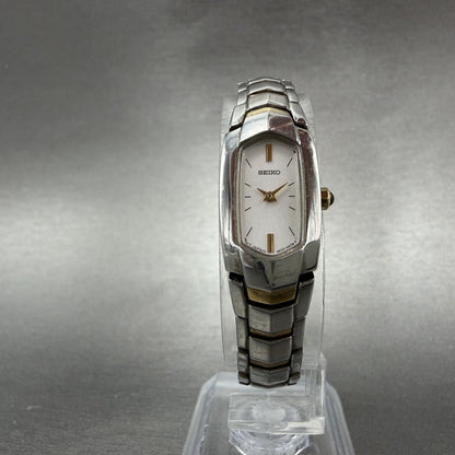 Seiko Watch Women 14mm Silver Dial Two Tone Rectangle 2e20-0at0 New Battery JUHO5