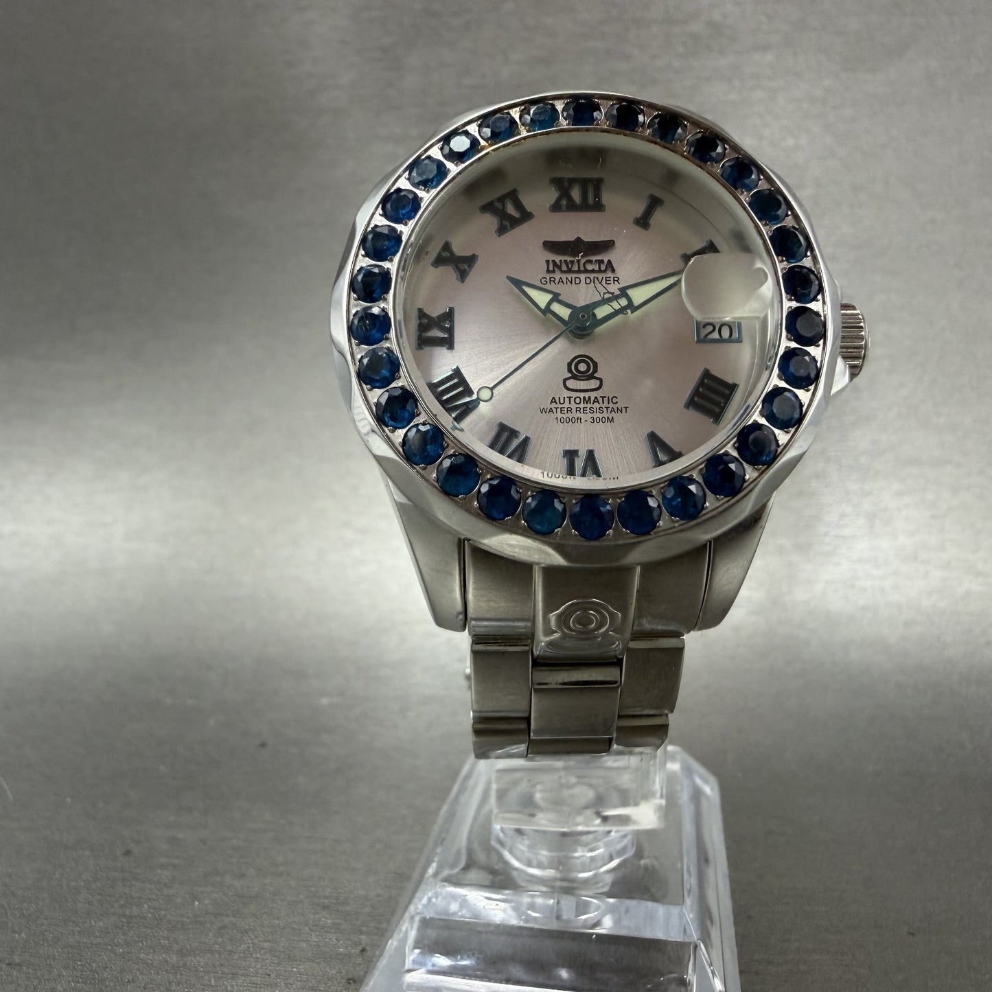 Invicta Grand Diver Watch Women 38mm Silver Dial Steel Gem Set Date Automatic5