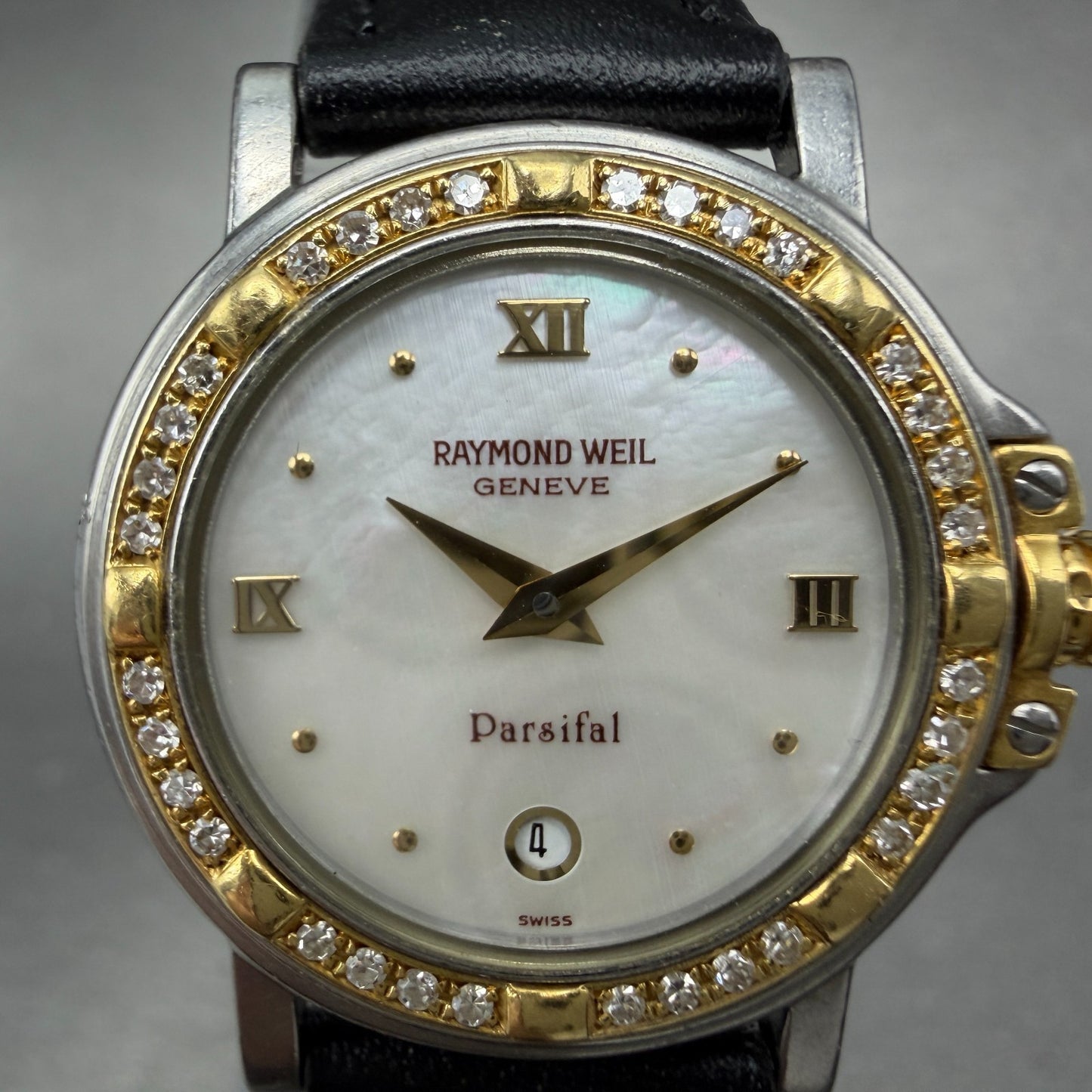 Raymond Weil Parsifal Watch Women 27mm Mop Dial Two Tone Date Diamonds New Batt1