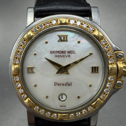 Raymond Weil Parsifal Watch Women 27mm Mop Dial Two Tone Date Diamonds New Batt1