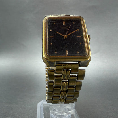 Seiko SX Tank Watch Men 26mm Black Dial Gold Tone Rectangle V701-5J00 NewBattery5
