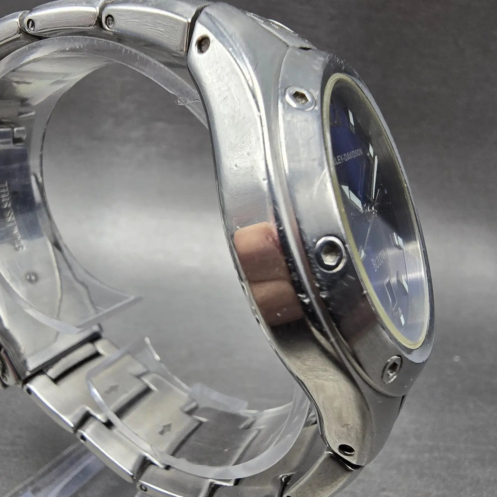 Bulova Harley Davidson Watch Men 40mm Blue Dial Silver Tone Date 76B01 New Batt3