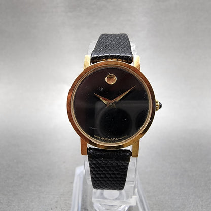 Movado Museum Watch Women 22mm Black Dial 14K Solid Gold Round New Battery0