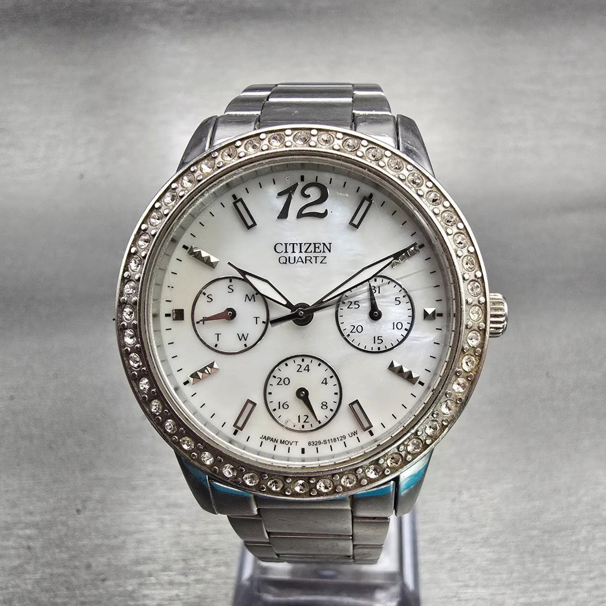 Citizen Watch Women 35mm MOP Dial Silver Tone Gemmed 6329-S081289 New Battery0