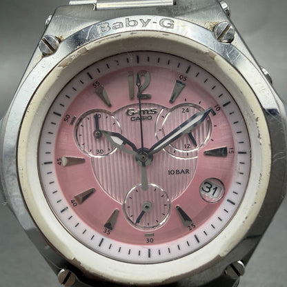Casio Baby-G Chronograph Watch Women 37mm Pink Dial Steel Date Round New Battery1